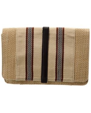 Reiss Barley Raffia Fold-Over Clutch - Brown