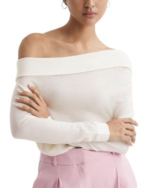 Reiss Gracey Drape Knit Wool Top - Natural