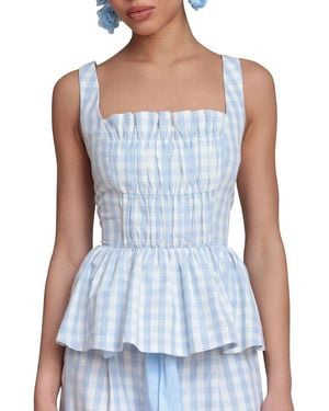 Avec Les Filles Smocked Detail Peplum Top - Blue