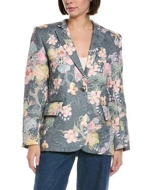 Cynthia Rowley Printed Brocade Oversized Blazer - Blue