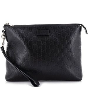 Gucci Ssima Leather Signature Soft Wristlet (Authentic Pre-Loved) - Black