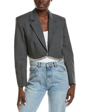Sandro Embellished Hem Wool-Blend Blazer - Grey
