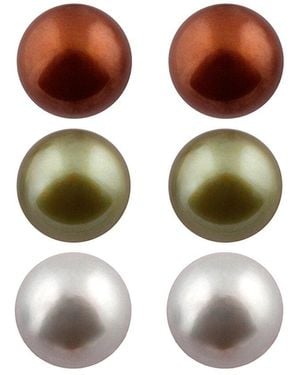 Splendid 8-9Mm Freshwater Pearl Set Of 3 Studs - Green
