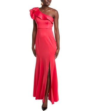 Rene Ruiz One-Shoulder Ruffle Neckline Scuba Gown - Red