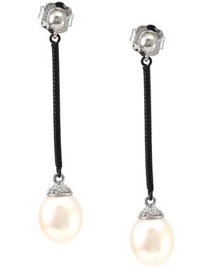 Pearls Steel 0.08 Ct. Tw. Diamond Pearl Earrings - White