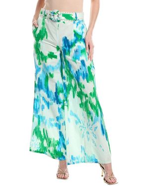 Hemant & Nandita Buckle Belt Linen-Blend Flared Pant - Green