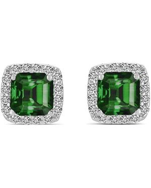 Genevive Jewelry Silver Cz Square Earrings - Green