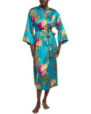 Natori Crysanthe Printed Satin Robe - Blue