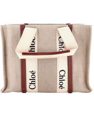 Chloé Brown Canvas & Leather Woody Tote Large (authentic Pre-loved) - Natural