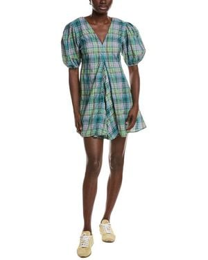 Ganni Checked Seersucker Mini Dress in White | Lyst