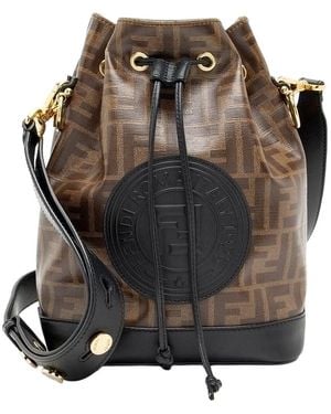 Fendi Black Leather Ff Spalmati Mon Tresor Grande Shoulder Bag (authentic Pre- Loved)