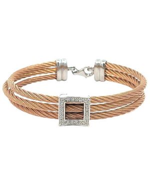 Diamond Select Cuts Square & Stainless Steel 0.08 Ct. Tw. Diamond Bangle Bracelet - White