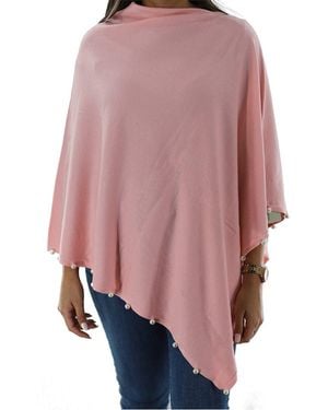 La Fiorentina Pearl Trim Detail Poncho - Pink