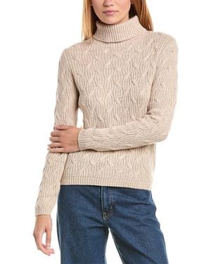 Sofiacashmere Rib Cable Turtleneck Wool & Cashmere-blend Sweater - Blue