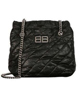 Balenciaga Crush Small Quilted Leather Tote - Black