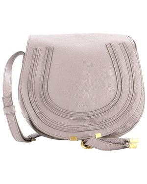 Chloé Leather Marcie Saddle Bag Medium (Authentic Pre-Loved) - Grey