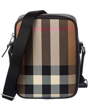 Burberry Check Canvas & Leather Crossbody - Black