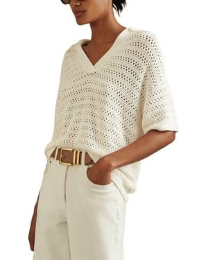 Reiss Carla Stitch Polo Shirt - Natural