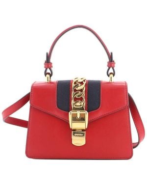 Gucci Sheep Leather Sylvie Top Handle Bag Mini (Authentic Pre-Loved) - Red