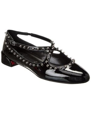 Christian Louboutin Pilouta Jane Spikes Patent Flat - Black