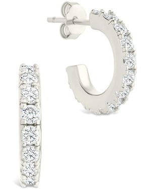 Sterling Forever Silver Cz Bezel Statement Tube Hoop Earrings - White