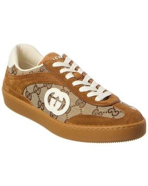 Gucci G75 Gg Canvas & Suede Trainer - Brown