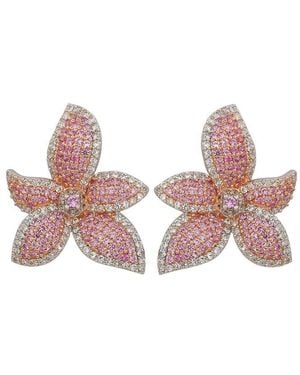 Suzy Levian Silver 0.02 Ct. Tw. Diamond & Sapphire Studs - Pink
