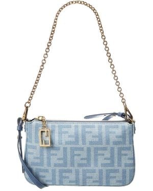 Fendi Baguette Ff Denim Pouch - Blue