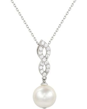 Suzy Levian Silver Sapphire 10mm Pearl Pendant Necklace - White