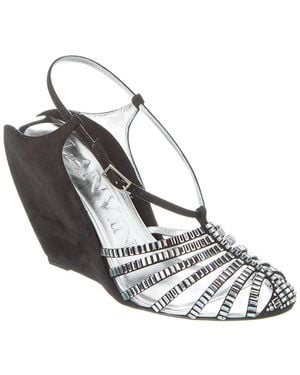 Lanvin Banana Heel Suede Wedge Sandal - Metallic