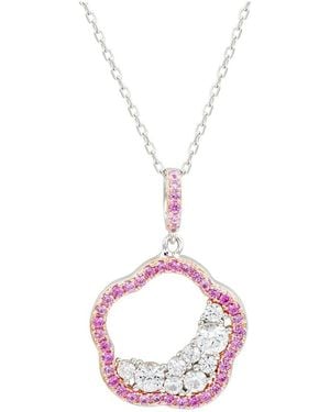 Suzy Levian Silver 0.02 Ct. Tw. Diamond & Gemstone Cluster Flower Pendant - Pink