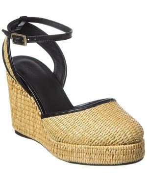 Castañer Cass Raffia & Leather Wedge Sandal - Metallic
