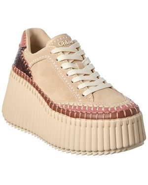Chloé Nama Leather Wedge Sneaker - Natural