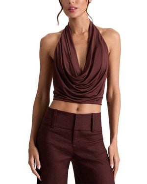 Alice + Olivia Ayanna Deep Cowl Tie Bk Halter Top - Red