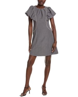 Gracia Gathered Neck Stone Work Ruffle Sleeve Sheath Dress - Gray