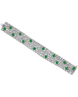 Lab Grown Gemstones Created Forever 18K 19.73 Ct. Tw. Lab-Grown Diamond & Emerald Statement Bracelet - Green
