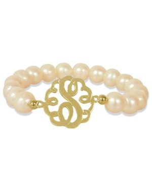 Jane Basch 22K Over Lace 9.5-10Mm Pearl Initial Stretch Bracelet -Z) - Metallic