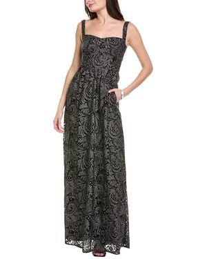 Saloni Aura Embroidered Tulle Gown - Black