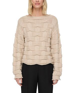 Lafayette 148 New York Chunky Basket Stitch Bateau Neck Wool Jumper - Natural