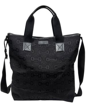 Gucci Black Horsebit Print Canvas 2-way Tote, Never Carried (authentic Pre- Loved)
