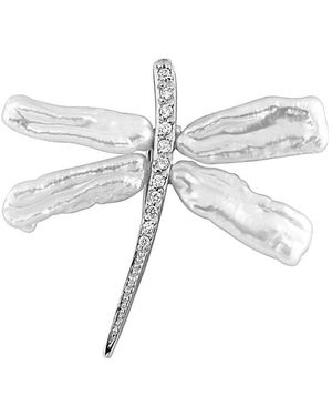 Splendid Rhodium Plated Silver Freshwater Pearl Brooch - White