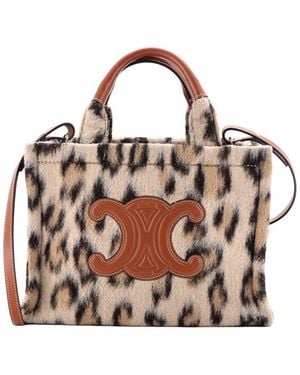 Celine Cabas Thais Tote Printed Wool Small (authentic Pre-loved) - Brown