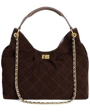 Tiffany & Fred Paris Quilted Suede Hobo Bag - Brown