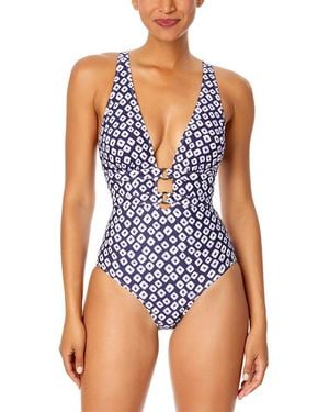 Anne Cole Double Ring Plunge Front One-Piece - Blue