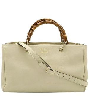 Gucci Beige Leather Bamboo Shopper Tote (authentic Pre-loved) - Metallic