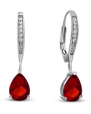 Genevive Jewelry Silver Plated Cz Drop Earrings - Red