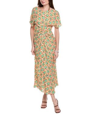 Saloni Ruched Front Midi Dress - Metallic