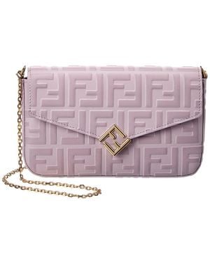 Fendi Ff Diamonds Leather Wallet On Chain - Purple