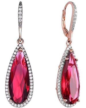 Rachel Glauber Cz Pear Pop Of Colour Drop Earring - Pink