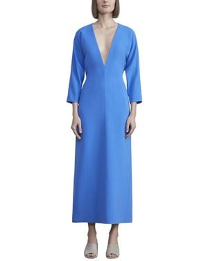 Lafayette 148 New York Deep V Silk Midi Dress - Blue